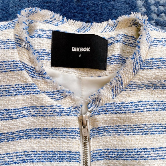 π BIKBOK BLUE IVORY STRIPE FRINGE ELEGANT BLAZER JACKET! - Picture 8 of 15